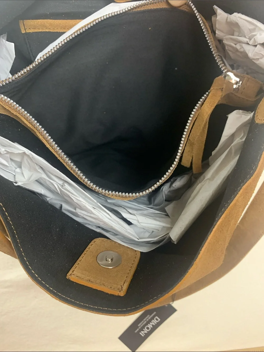 Dimoni Made in Spain Suede Hobo Shoulder Bag Tobacco Brown Adjustable Strap